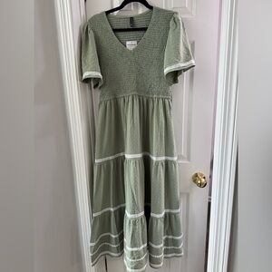 PRETTYGARDEN Women's Casual Maxi Dress Short Sleeve Swiss Dot Smocked Long